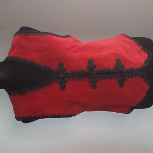 Erez Levy Saks Fifth Ave leather Christmas red and Black vest sz medium